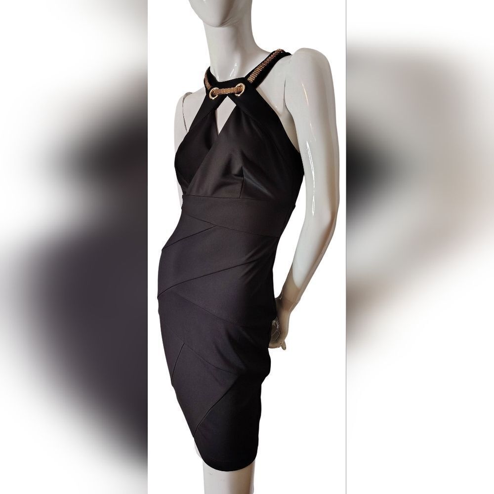 Le Chateau Black Halter Mini Dress with Gold Neck Chain Sx Xsmall Holiday Party - Picture 5 of 16